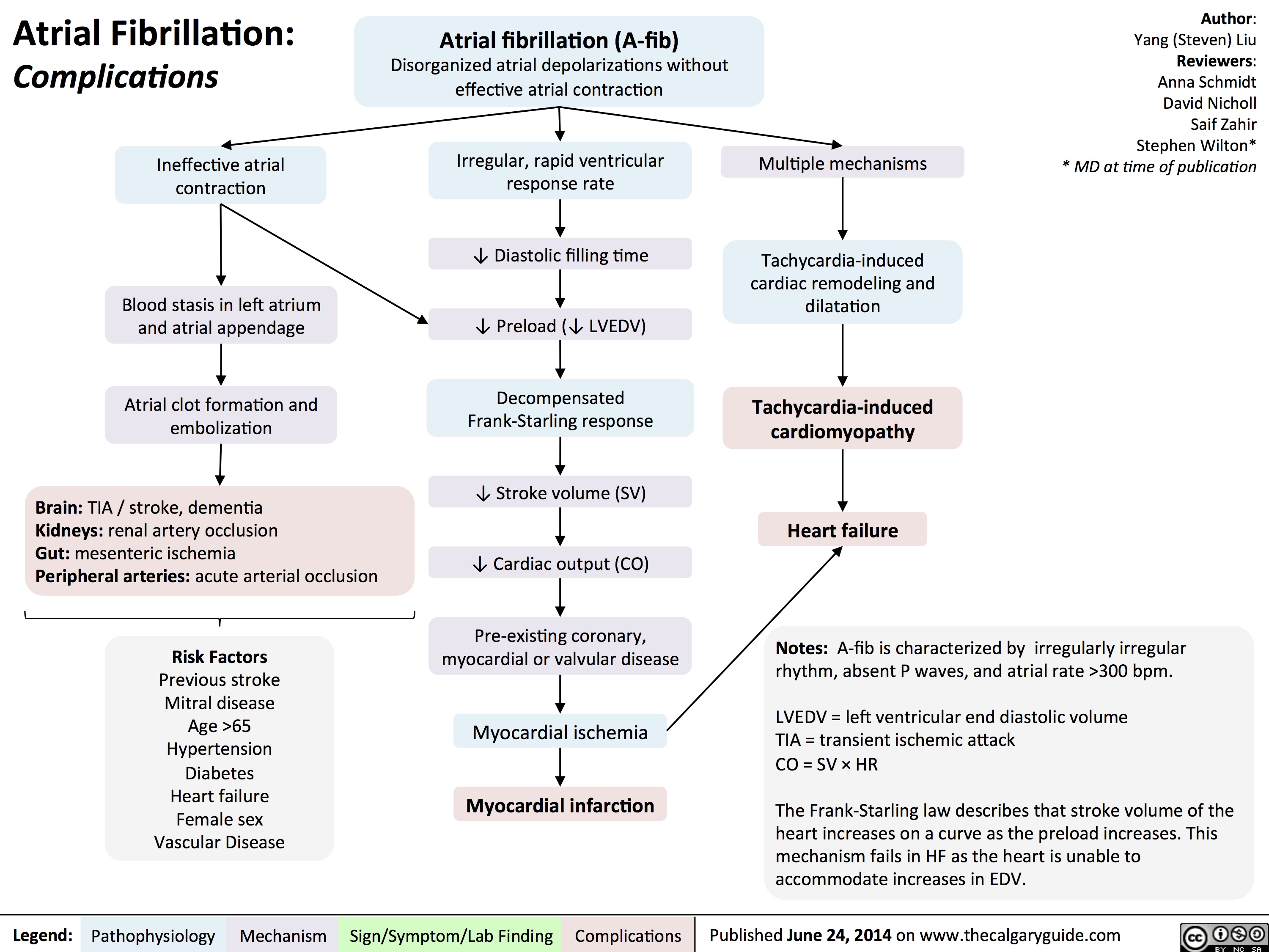 Yu Yan - AFib Clinical Findings - FINAL.pptx
Atrial Fibrillation: Clinical FindingsAbnormal electrical signals in fibrillating atria can propagate to ventricles before ventricles have fully recovered from their previous contraction.Uncoordinated, irregular atrial contraction? Diastolic ventricular filling timeLegend:Published January 22. 2013 on www.thecalgaryguide.comMechanismPathophysiologySign/Symptom/Lab FindingComplicationsAuthor:  Yan YuReviewers:Rob SchultzSean SpenceNanette Alvarez** MD at time of publicationNo discrete 